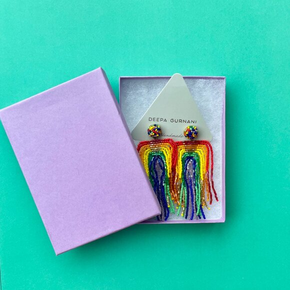 Rainbow Statement Earrings Deepa Gurnani Anthropologie Beaded Fringe - Picture 15 of 16